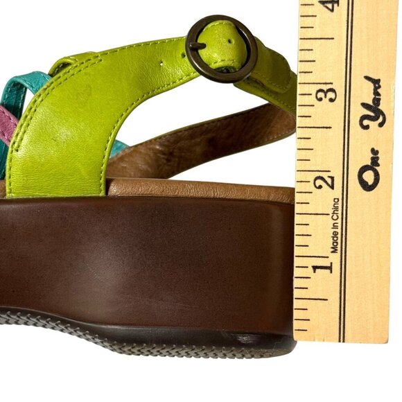 Dansko Dana Sandals Leather Pink Blue Green Strappy Wedge Womens Size 42 US 12 - Picture 13 of 16